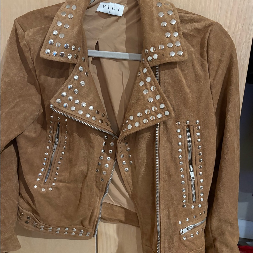 Vici Brown Studded Leather Jacket